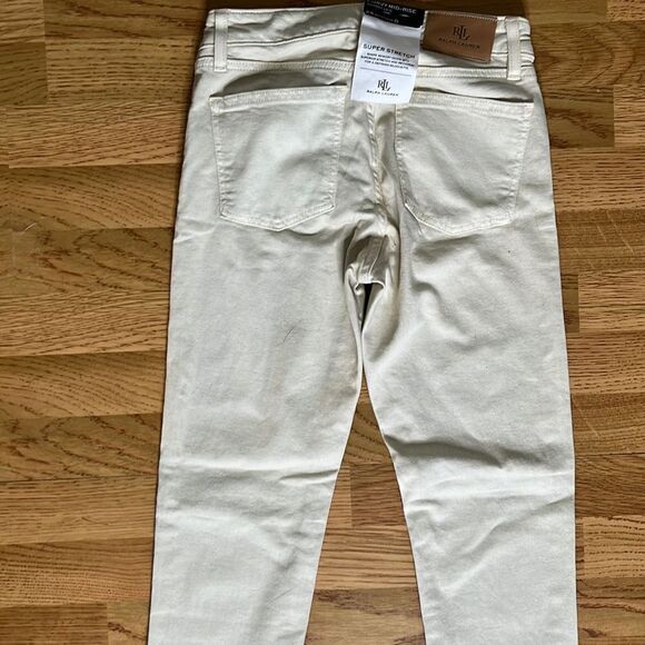 Ralph Lauren Womens Denim Jeans Skinny Curvy Mid Rise Super Stretch Cream Size 0 - Picture 15 of 15